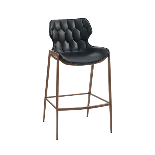 Wood Grain Indoor Metal Barstool w/ Large Diamond Stitch Pattern Vinyl Seat in Black