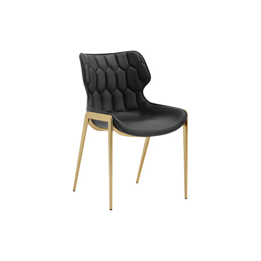 Modern Indoor Metal Chair with Black Upholstered Seat and Backrest, Gold Frame