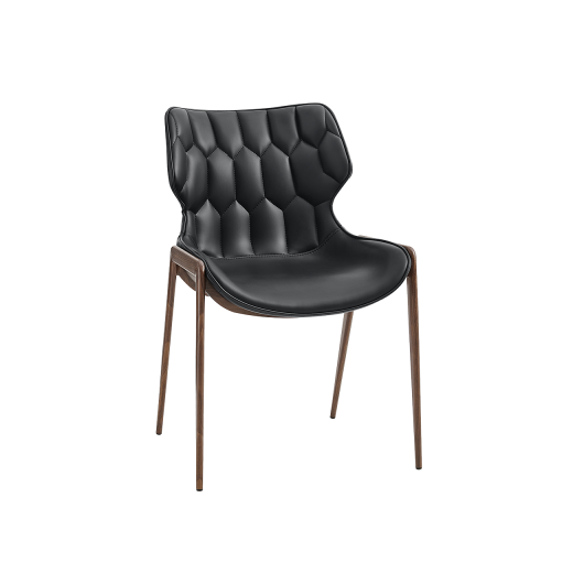 Wood Grain Indoor Metal Chair w/ Large Diamond Stitch Pattern Vinyl Seat in Black