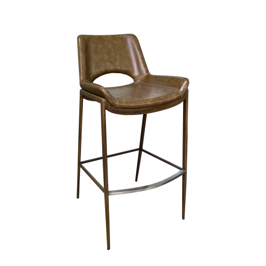 Wood Grain Indoor Metal Barstool w/ Tan Brown Vinyl Back & Seat
