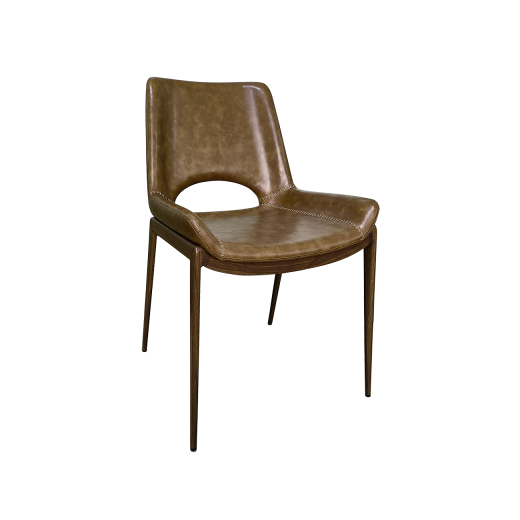 Wood Grain Indoor Metal Chair w/ Tan Brown Vinyl Back & Seat