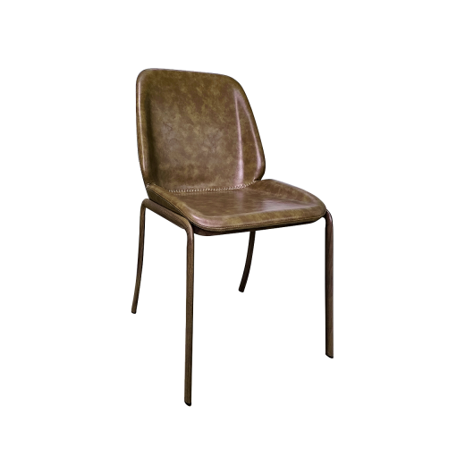 Wood Grain Indoor Metal Chair w/ Tan Brown Vinyl Back & Seat