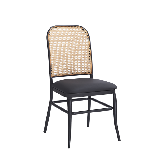Indoor Chair w/ Poly Woven Back, Black Vinyl Seat & Black Metal Frame
