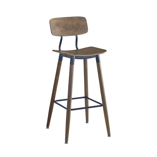 Wood Grain Indoor Steel Bar Stool w/ Veneer Seat and Back in Walnut Finish