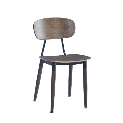 Wood Grain Indoor Steel Chair w/ Veneer Seat and Back in Walnut Finish
