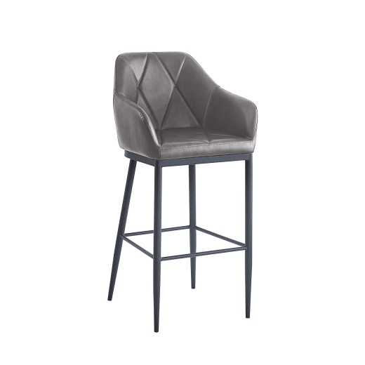 Big Diamond Pattern Stitched Indoor Metal Barstool w/ Dark Gray Vinyl Back & Seat