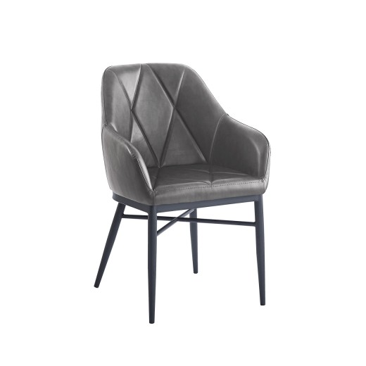 Big Diamond Pattern Stitched Indoor Metal Chair w/ Dark Gray Vinyl Back & Seat