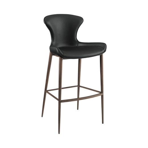 Indoor Metal Barstool with Black Upholstered Seat and Carbon Fiber-Inspired Backrest