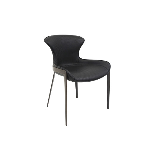Indoor Metal Chair with Black Upholstered Seat and Carbon Fiber-Inspired Backrest
