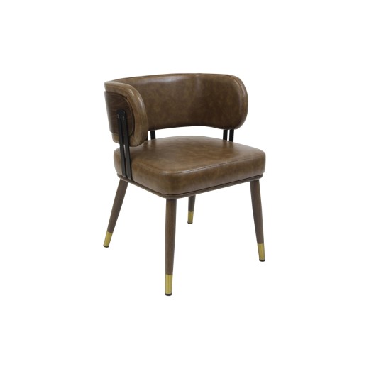 Wood Grain Metal Frame Chair with Curved Open-Back & Caramel Vinyl Seat and Back
