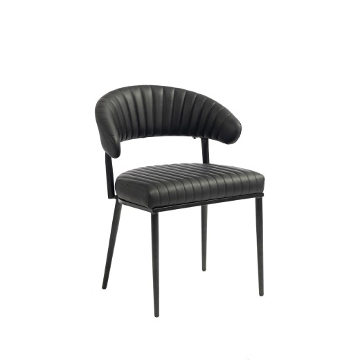 Black Modern Dining  Metal Chair with Channel Seat and Curved Back Design