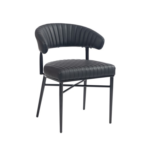 Black Modern Dining  Metal Chair with Channel Seat and Curved Back Design