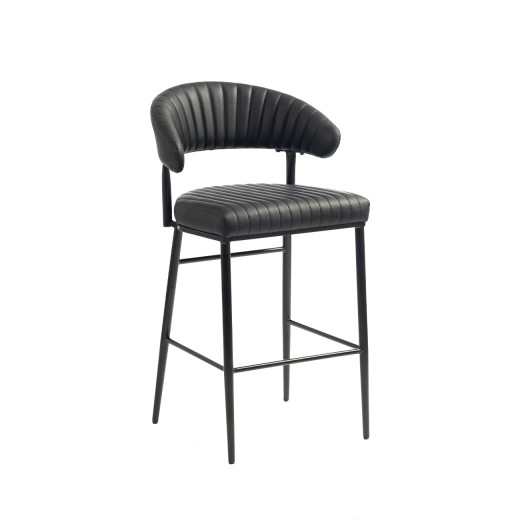 Black Modern Metal Barstool with Channel Seat and Curved Back Design