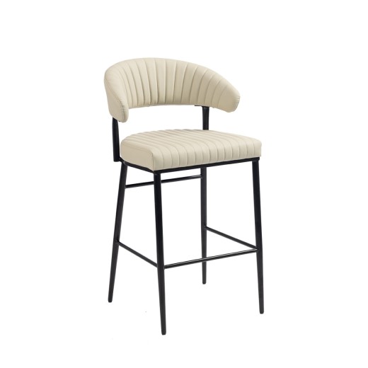 Cream Modern Metal Barstool with Channel Seat and Curved Back Design