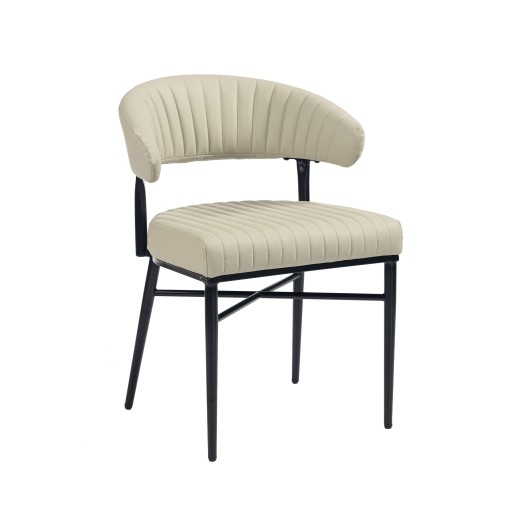 Cream Modern Dining  Metal Chair with Channel Seat and Curved Back Design
