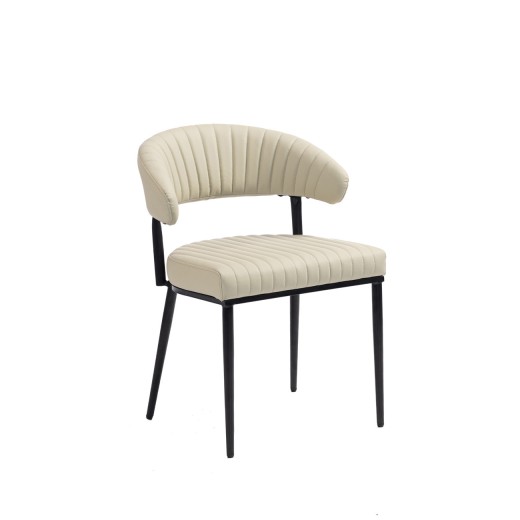 Cream Modern Dining  Metal Chair with Channel Seat and Curved Back Design