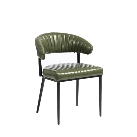 Green Modern Dining  Metal Chair with Channel Seat and Curved Back Design