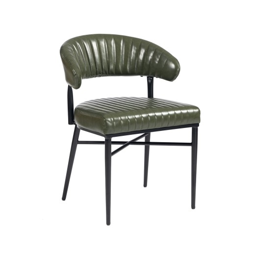 Green Modern Dining  Metal Chair with Channel Seat and Curved Back Design
