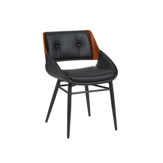 Indoor Black Metal Armchair with Tufted Back, Veneer Outer Back, Mid-Centry Modern Inspired
