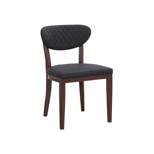 Indoor Upholstered Chair with Diamond-Stitched Back, Black Vinyl Seat, and Dark Walnut Finish