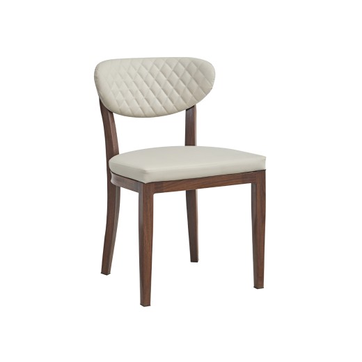 Indoor Upholstered Chair with Diamond-Stitched Back, Cream Vinyl Seat, and Dark Walnut Finish