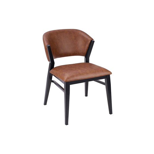 Contemporary Indoor Chair with Brown Upholstered Seat and Back and Black Metal Frame