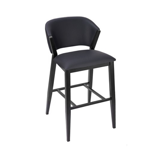 Contemporary Indoor Barstool with Black Upholstered Seat and Back and Metal Frame