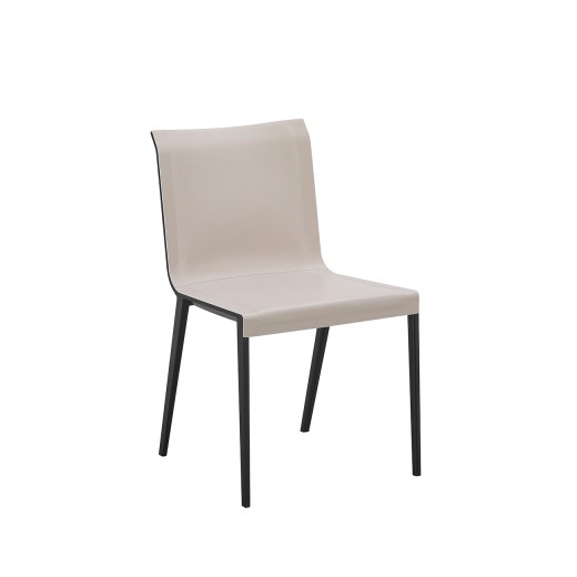Minimalist Indoor Black Metal Chair with Cream Vinyl Seat and Backrest