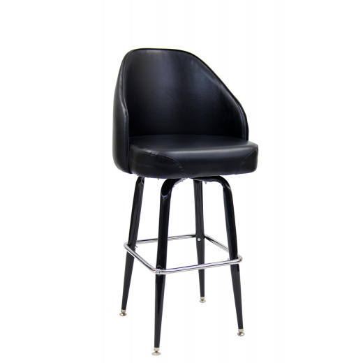 Jumbo Swivel Barstool w/ Black Vinyl Bucket Seat, Square Base w/Chrome Footrest