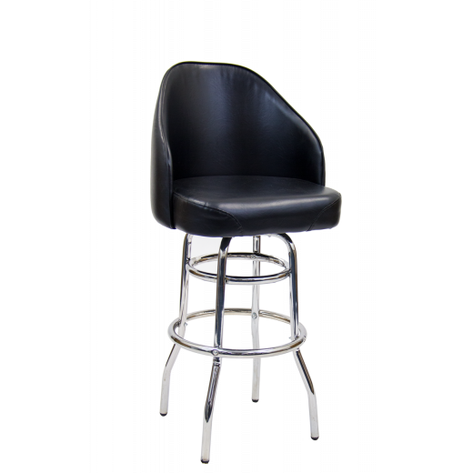 Jumbo Swivel Barstool w/ Black Vinyl Bucket Seat, Dual Ring Base in Chrome