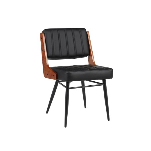 Black Dining Chair with Vertical Channel Seat & Back and Metal Frame for Indoor 