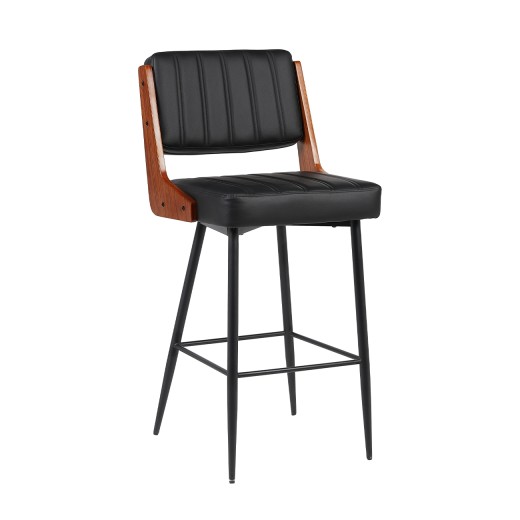 Black Dining Barstool with Vertical Channel Seat & Back and Metal Frame for Indoor 