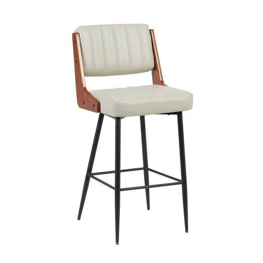 Cream Dining Barstool with Vertical Channel Seat & Back and Black Metal Frame for Indoor 