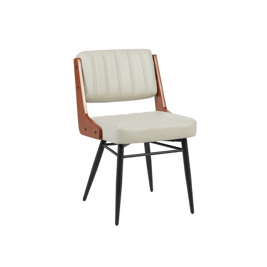 Cream Dining Chair with Vertical Channel Seat & Back and Black Metal Frame for Indoor 