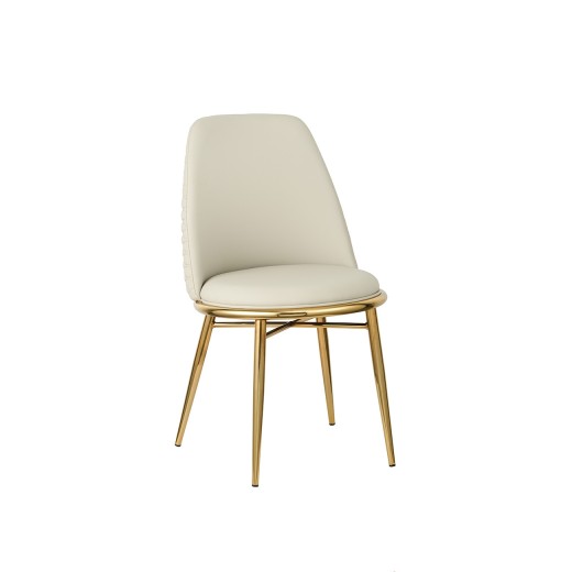 Metal Chair with Gold Frame, Cream Vinyl Seat, and Quilted Backrest Design for Indoor