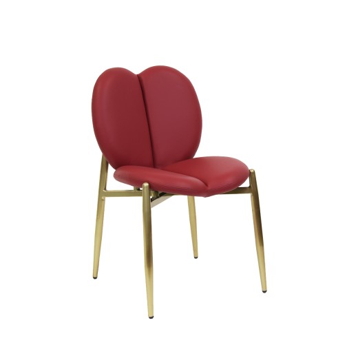 Indoor Gold Frame Chair with Burgundy Vinyl Seat and Distinctive Petal-Shaped Backrest