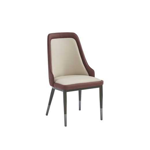 Industrial Metal Side Chair Two-Tone Cream & Brown Vinyl Padded Seat & Back, Indoor Use
