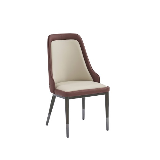 Industrial Metal Side Chair Two-Tone Cream & Brown Vinyl Padded Seat & Back, Indoor Use