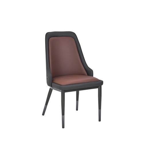 Industrial Metal Side Chair Two-Tone Black & Brown Vinyl Padded Seat & Back, Indoor Use