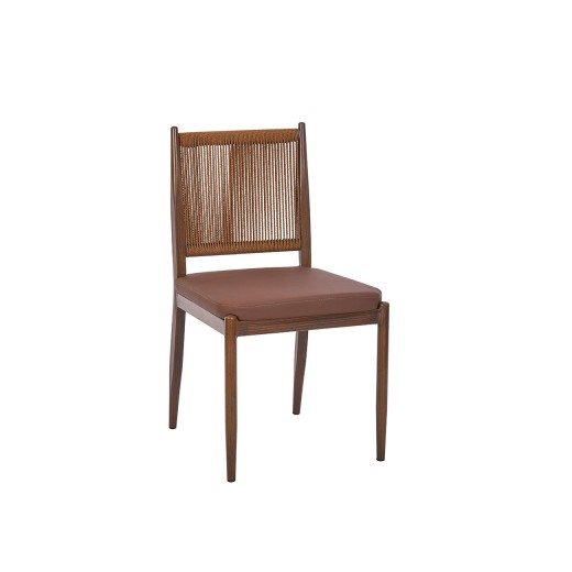 Modern Brown Terylene Woven Rope & Vinyl Metal Chair in Walnut Finish for Indoor