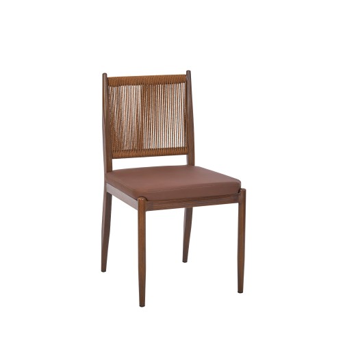 Modern Brown Terylene Woven Rope & Vinyl Metal Chair in Walnut Finish for Indoor