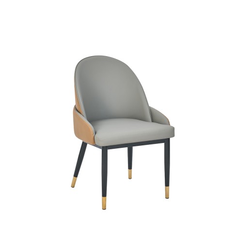 Modern Dual-Tone Gray & Brown Padded Vinyl Side Chair with Black and Gold Metal  Legs for Indoor 