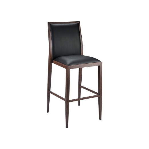 Walnut Woodgrain Metal Side Barstool with Black Vinyl Seat for Indoor