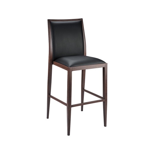 Walnut Woodgrain Metal Side Barstool with Black Vinyl Seat for Indoor