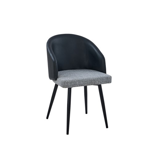 Contemporary Indoor Metal Chair with Black Vinyl Back and Gray Fabric Seat