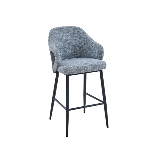 Modern Indoor Metal ArmBarstool with Gray Fabric and Black Vinyl Accent