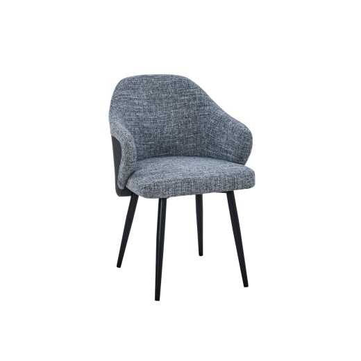 Modern Indoor Metal Armchair with Gray Fabric and Black Vinyl Accent