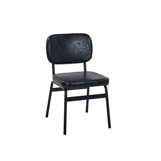 Contemporary Indoor Metal Side Chair with Black Padded Vinyl