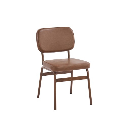 Contemporary Indoor Metal Side Chair with Brown Padded Vinyl