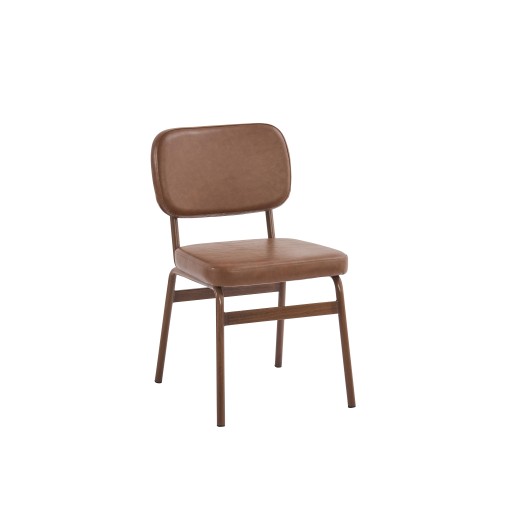 Contemporary Indoor Metal Side Chair with Brown Padded Vinyl